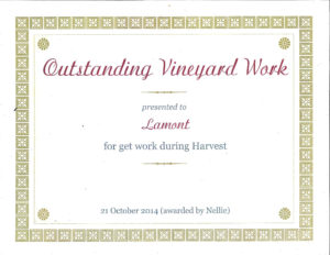Layton's Chance Winery & Vineyard. Outstanding Vineyard Work, 2014 to Lamont Farrow